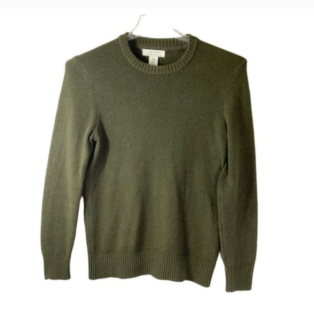 Aspen Olive Green Khaki CrewNeck Lambswool Capsule Minimalist Women Sweater Sz M